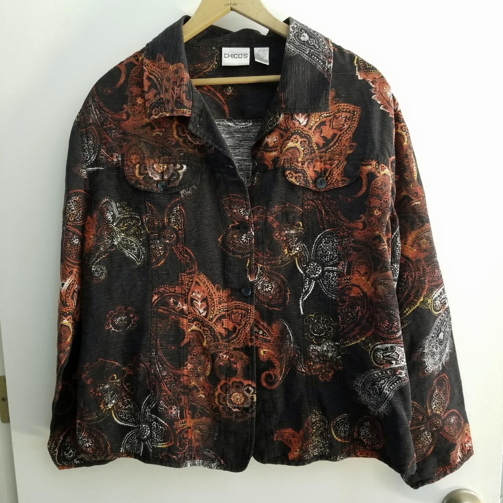 Chicos Shirt Jacket Button Up Silk Linen Blend Size 3 or XL